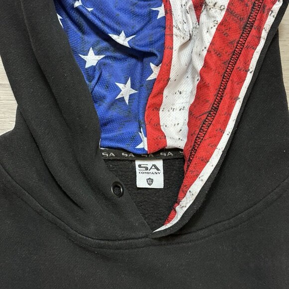 Men's Black Hoodie Fishing SA Co Classic American Flag Shield Size XL EUC - Picture 8 of 9